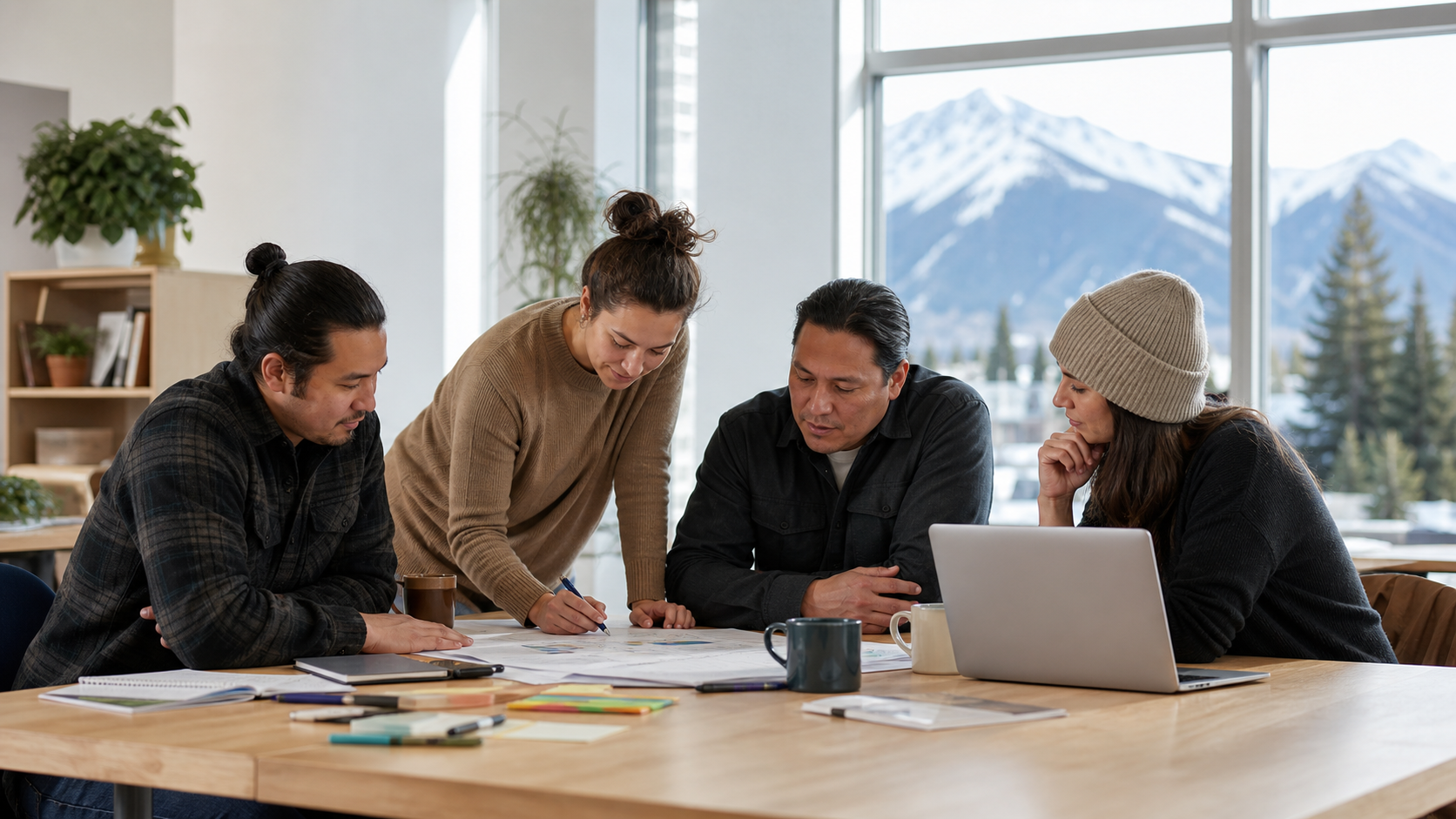 Entrepreneurs collaborating in a Yukon community workspace